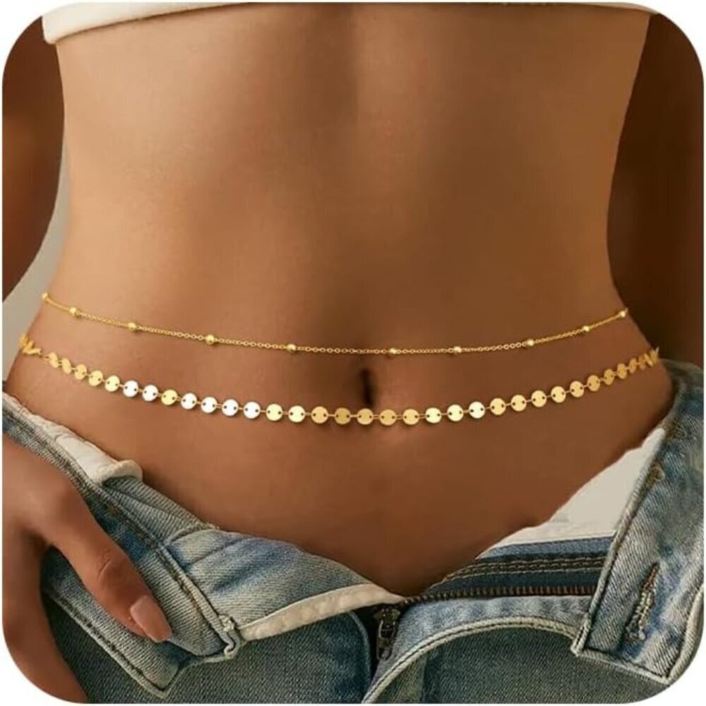 Gold Waist Chain Dainty Adjustable Waterproof Body Chain for Women